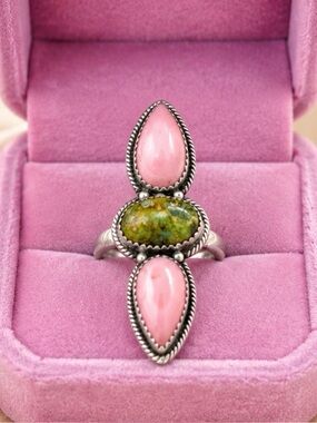 Pink Conch & Palomino Sterling Silver Statement Ring
